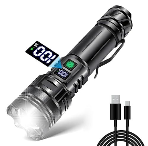 懐中 電灯 LED 超強力 超高輝度 30000ルーメン フラッシュライト Type-C充電式 懐中電灯 led強力 軍用 最強 ハンディライト 超遠距離照射ライト 電池式 ハンドライト flashlight 液晶電気量表示 明るい IP65 4e8ba2a2