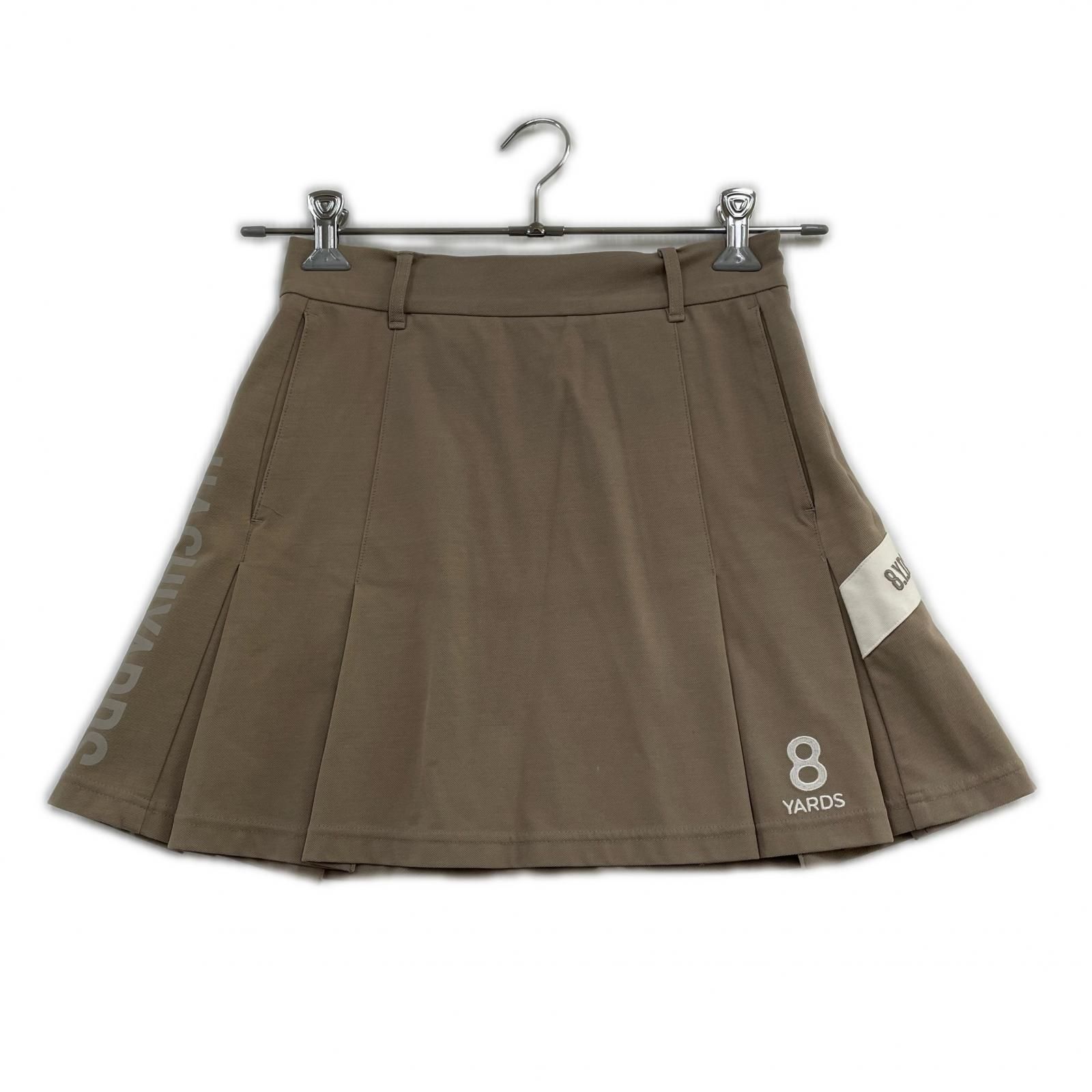 中古 レディース ハチヤーズ 8YARDS スカート M ベージュ プリーツ ロゴ刺しゅう ストレッチ