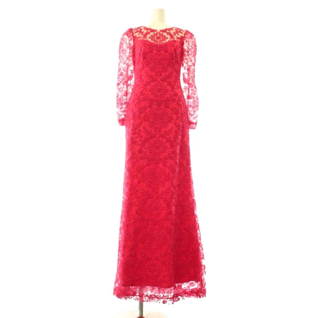 タダシショージ TADASHI SHOJI レースエンブロイダリーチュールロングドレス 長袖 マキシ 0 ピンク /NR ■OS ■SH