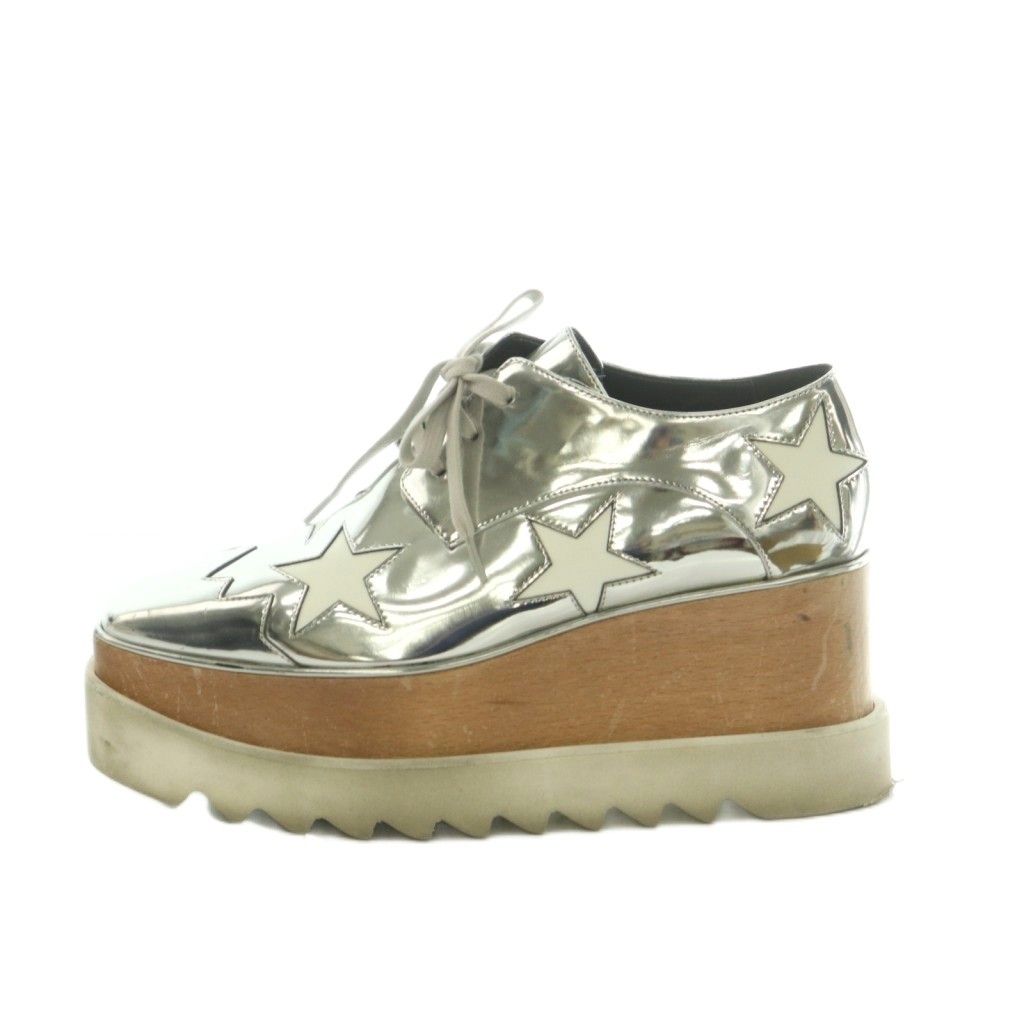 ステラマッカートニー STELLA McCARTNEY ELYSE プラットフォーム スニーカー シューズ 厚底 37.5 24.5cm シルバーカラー 363998 /MI ■OS