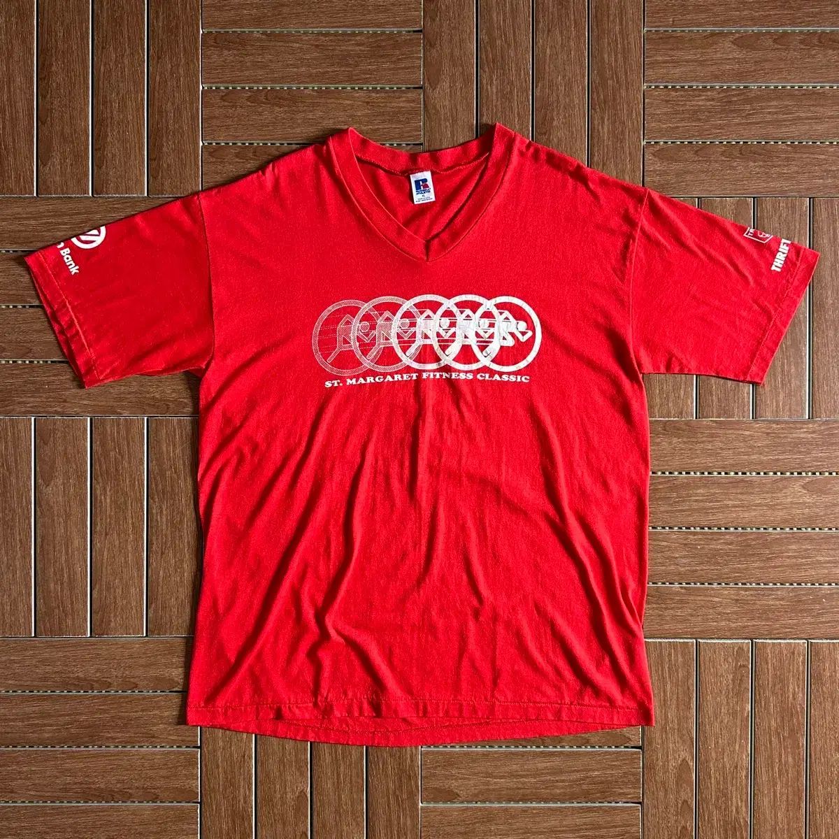 90s ラッセル USA Vネック コットン半袖Tシャツ XL