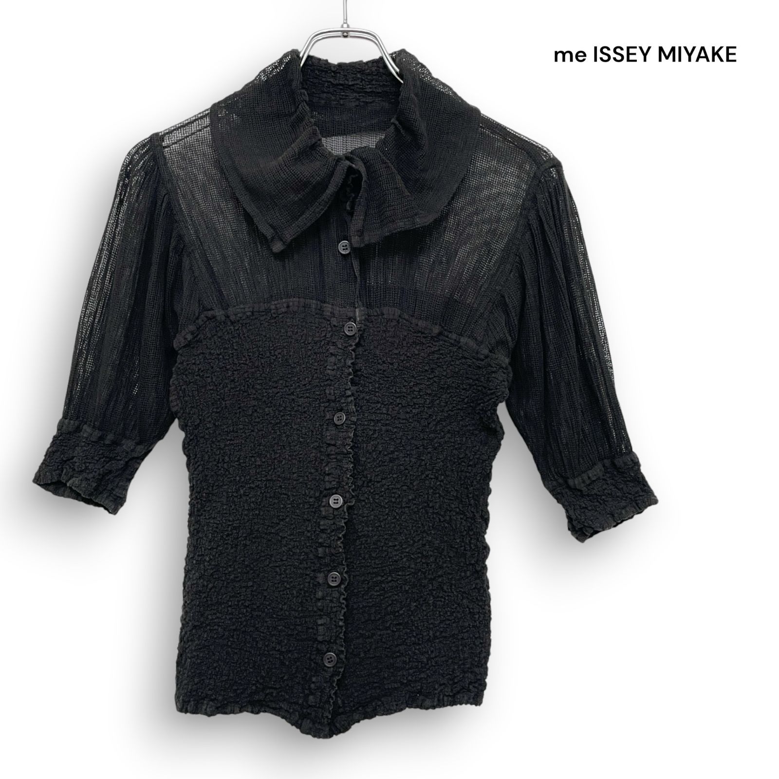 me ISSEY MIYAKE ミー イッセイミヤケ カリフラワー プリーツ シアー ブラウス ブラック /R26424