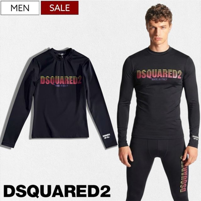 【定価26,070円】DSQUARED2 ディースクエアード キメすぎないのに品がある！日差しは遮る視線はハズさない周りと一線を画す ブランドロゴ入りラッシュガード 水着 スイムウェア 長袖 Tシャツ ロンT UVカット 日焼け防止 マリンスポーツ セットアッ