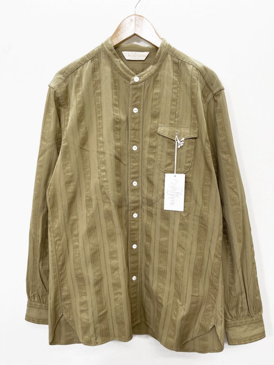 美品 The Stylist Japan ザスタイリストジャパン バンドカラー シャツ sizeL/カーキ ■■◎メンズ