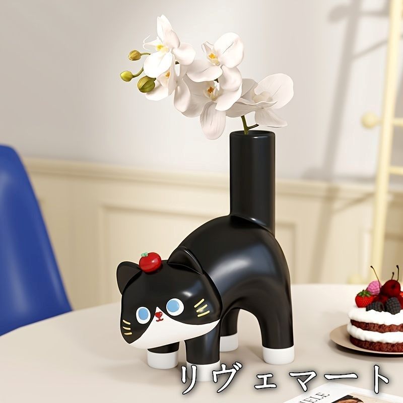 花瓶 花びん 樹脂 おしゃれ 可愛いネコ ねこ 猫 インテリア雑貨 花器 生け花 装飾 玄関 リビング ダイニング ギフト プレゼント ユニークデザイン 棚装飾 ホームデコレーションA624