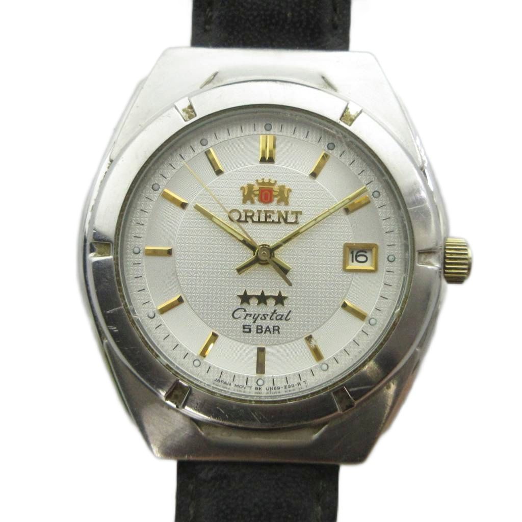 オリエント ORIENT UN59-C3-C Crystal クリスタル 腕時計 クォーツ ウォッチ デイト カレンダー付き 三ツ星 スリースター レザーベルト シルバー色 ■GY18 /MQ
