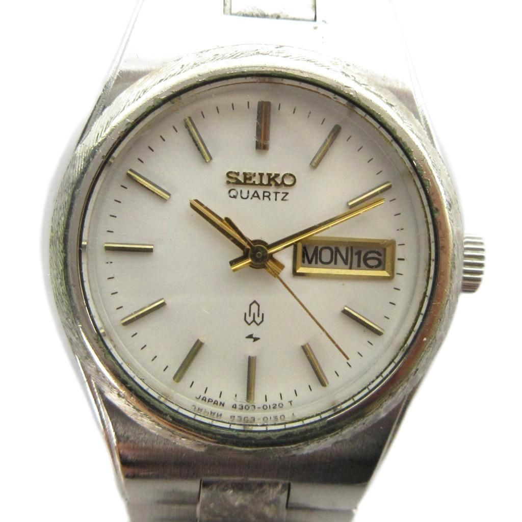 セイコー SEIKO 4303-0050 腕時計 クォーツ ウォッチ カレンダー付き ロゴ シルバー色 ■GY11 /MQ