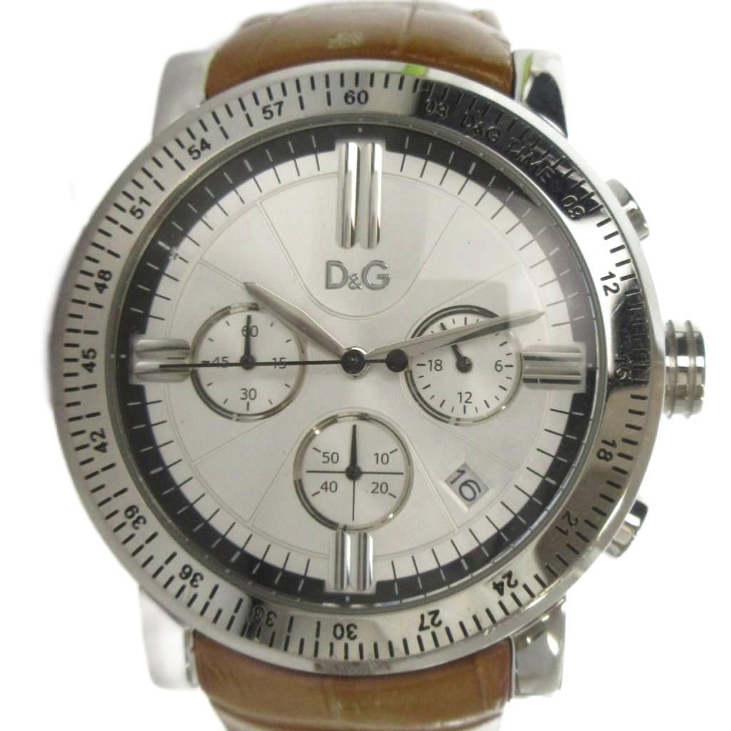 ディー&ジー ドルガバ ドルチェ&ガッバーナ D&G 腕時計 ウォッチ クォーツ クロノグラフ レザーベルト カレンダー付き シルバー色 ■GY18 /MQ