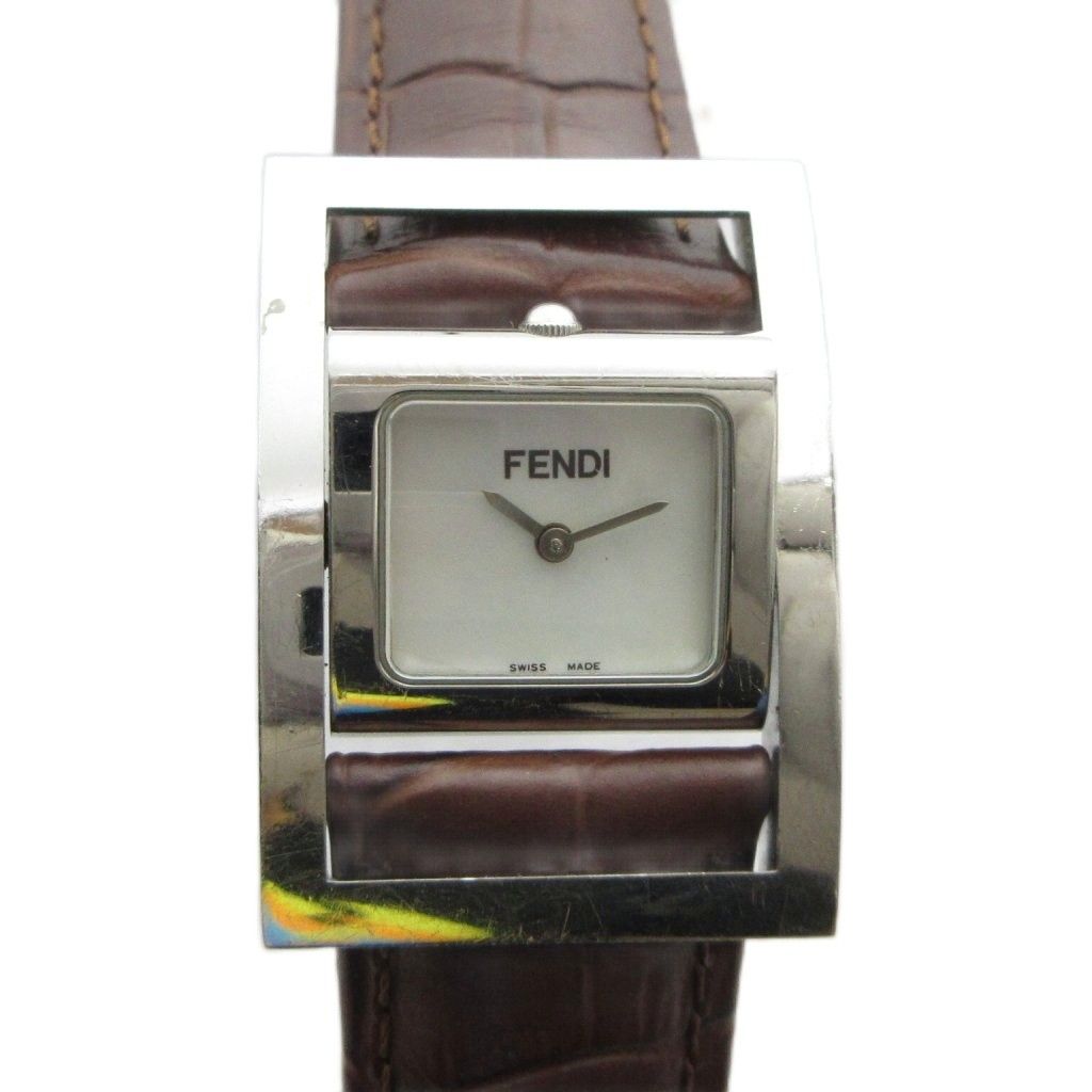 フェンディ FENDI 054-522 腕時計 ウォッチ クォーツ スクエア レザーベルト シェル文字盤 シルバー色 ■GY18 /MQ