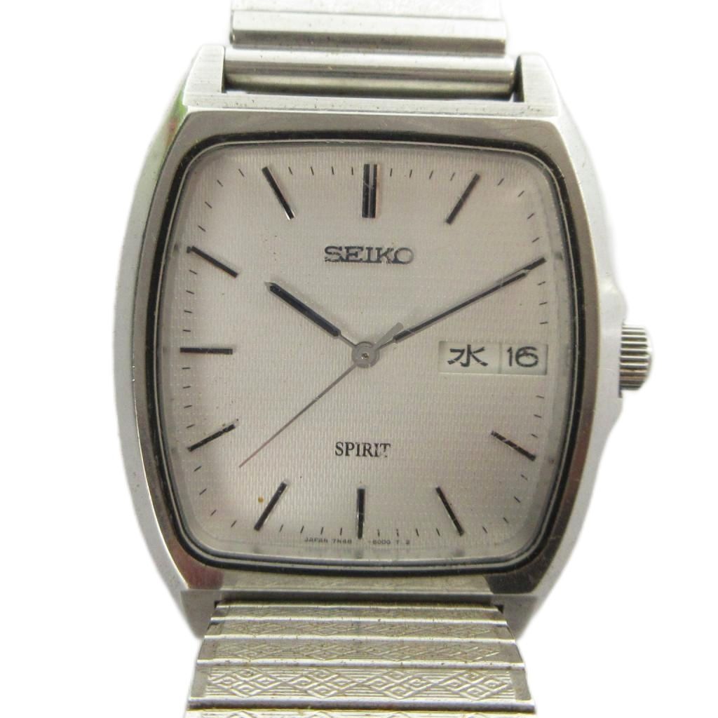 セイコー SEIKO 7N48-5000 スピリット 腕時計 ウォッチ クォーツ スクエア カレンダー付き ロゴ シルバー色 ■GY18 /MQ