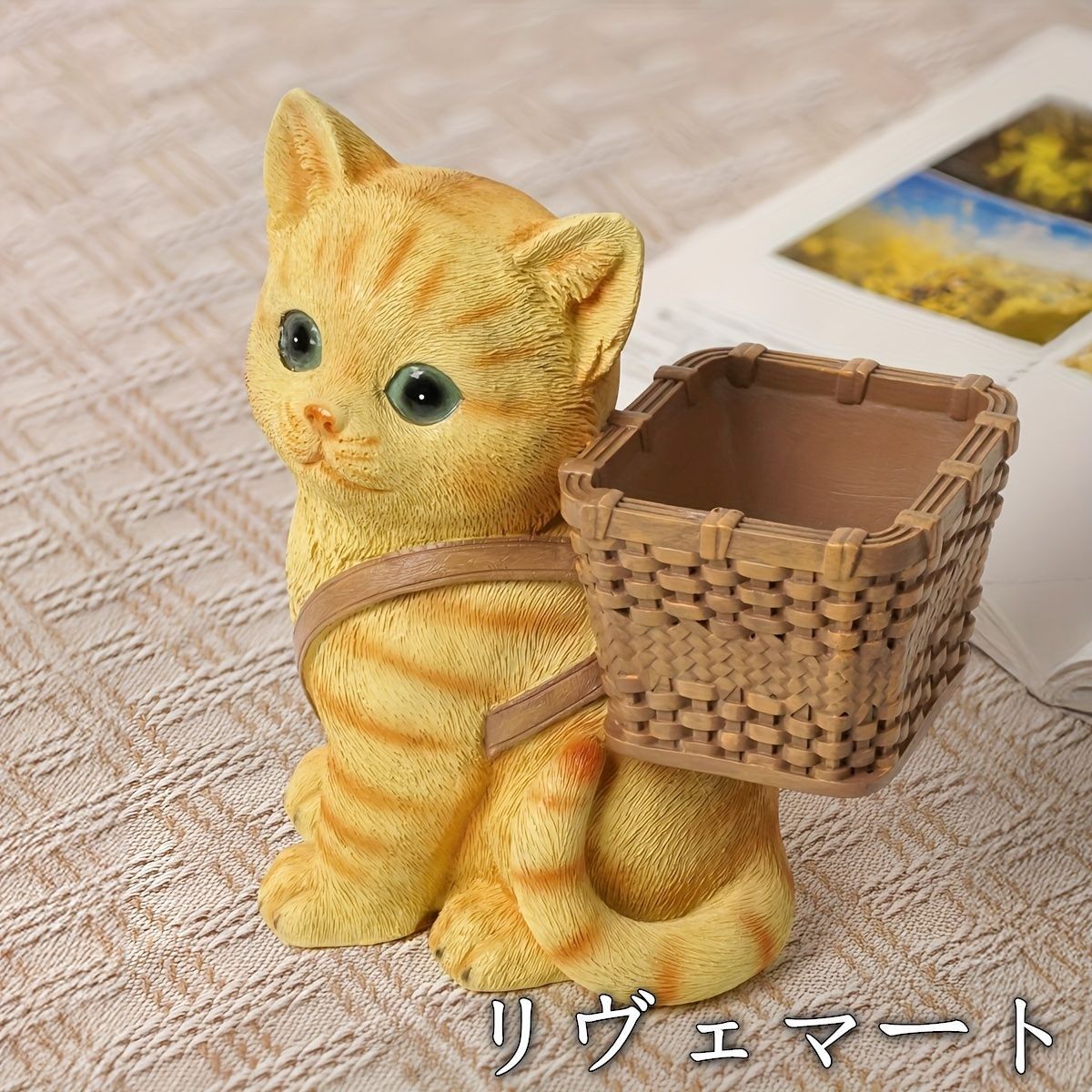 鉢植え 植木鉢 プランター プラントポット フラワーポット ガーデニング 樹脂 屋内 屋外 インテリア 庭 玄関 カゴを背負っているネコ ねこ 猫 ブラウン グレー 2種類 可愛い ミニサイズ 多肉植物 サボテン ユニーク 小物入れにもA624