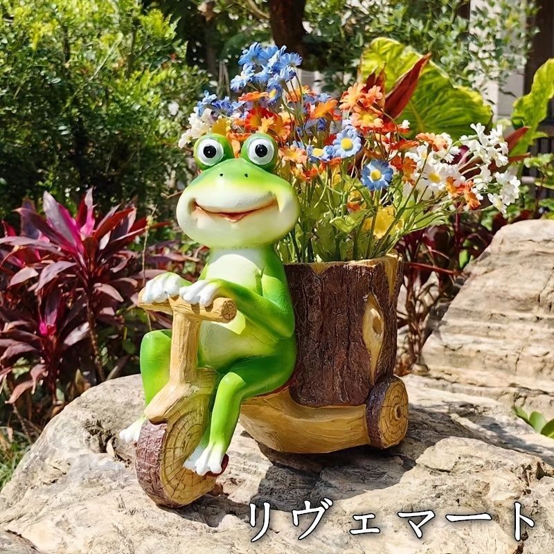 鉢植え 植木鉢 プランター プラントポット フラワーポット 自転車をこいでいるカエル かえる サボテン 多肉植物 ガーデニング 花瓶 樹脂 可愛い ユニーク 屋内 室内 玄関 リビング ダイニング バルコニーA624