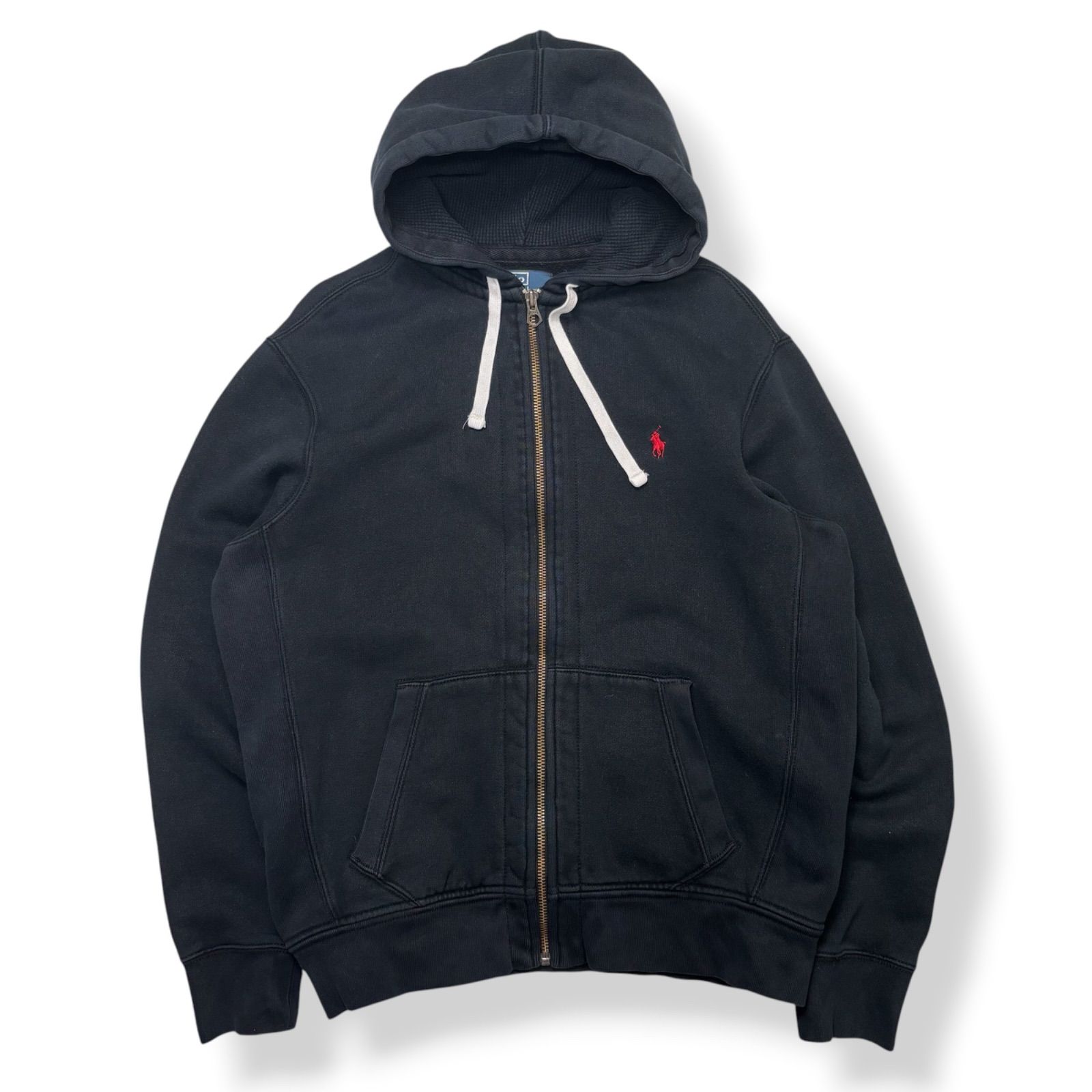 90s Polo by Ralph Lauren Zip Up Hoodie 【L】 90年代 ポロ ラルフローレン ジップアップ スウェット パーカー ブラック サーマル 古着 ヴィンテージ