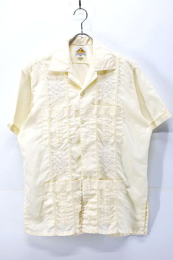 Used 80s-90s YUCAMEX Pale Yellow Cuba Shirt Size 40 古着