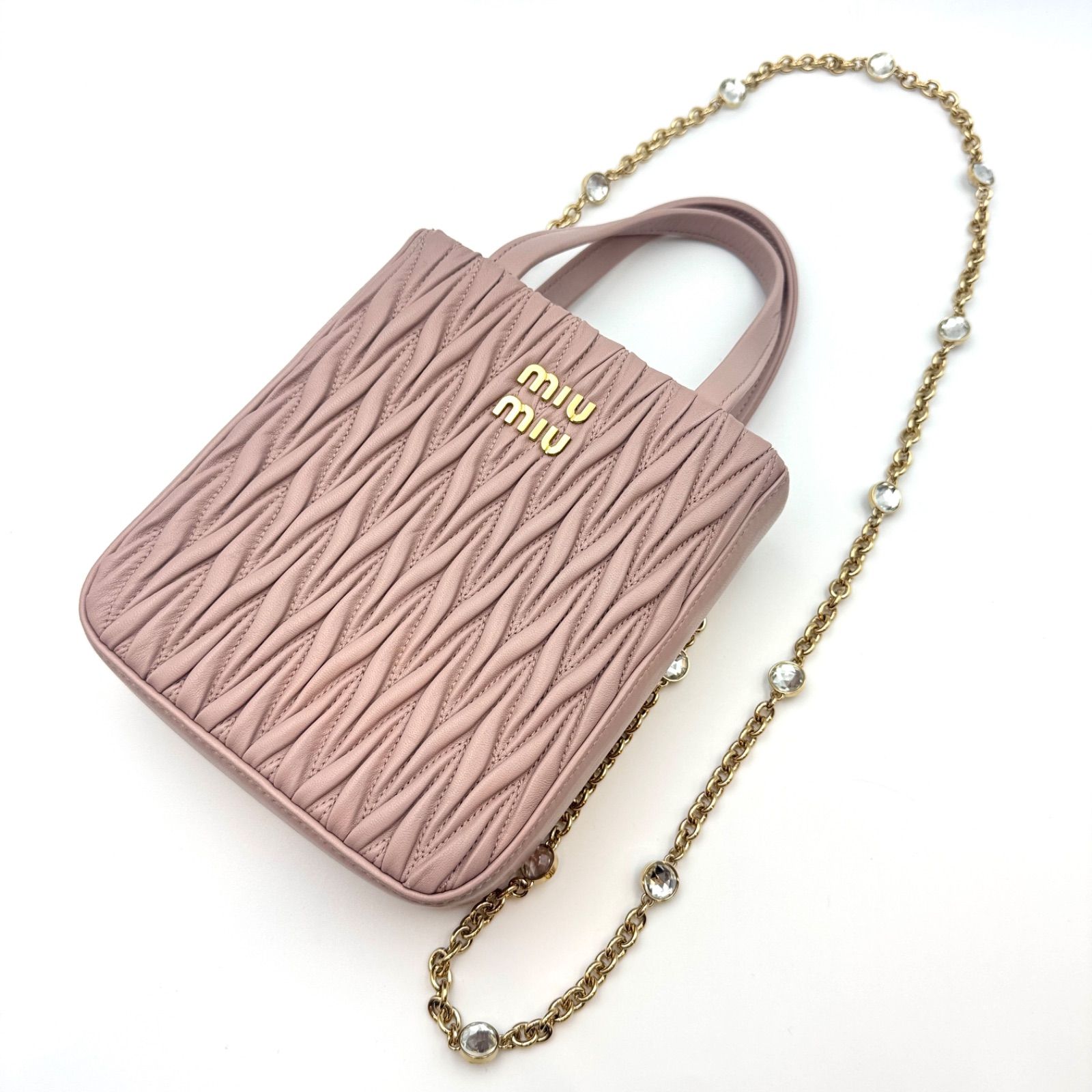 miu miu ミュウミュウ マテラッセ ナッパクリスタル 5BA220 2WAY ハンドバッグ ピンク