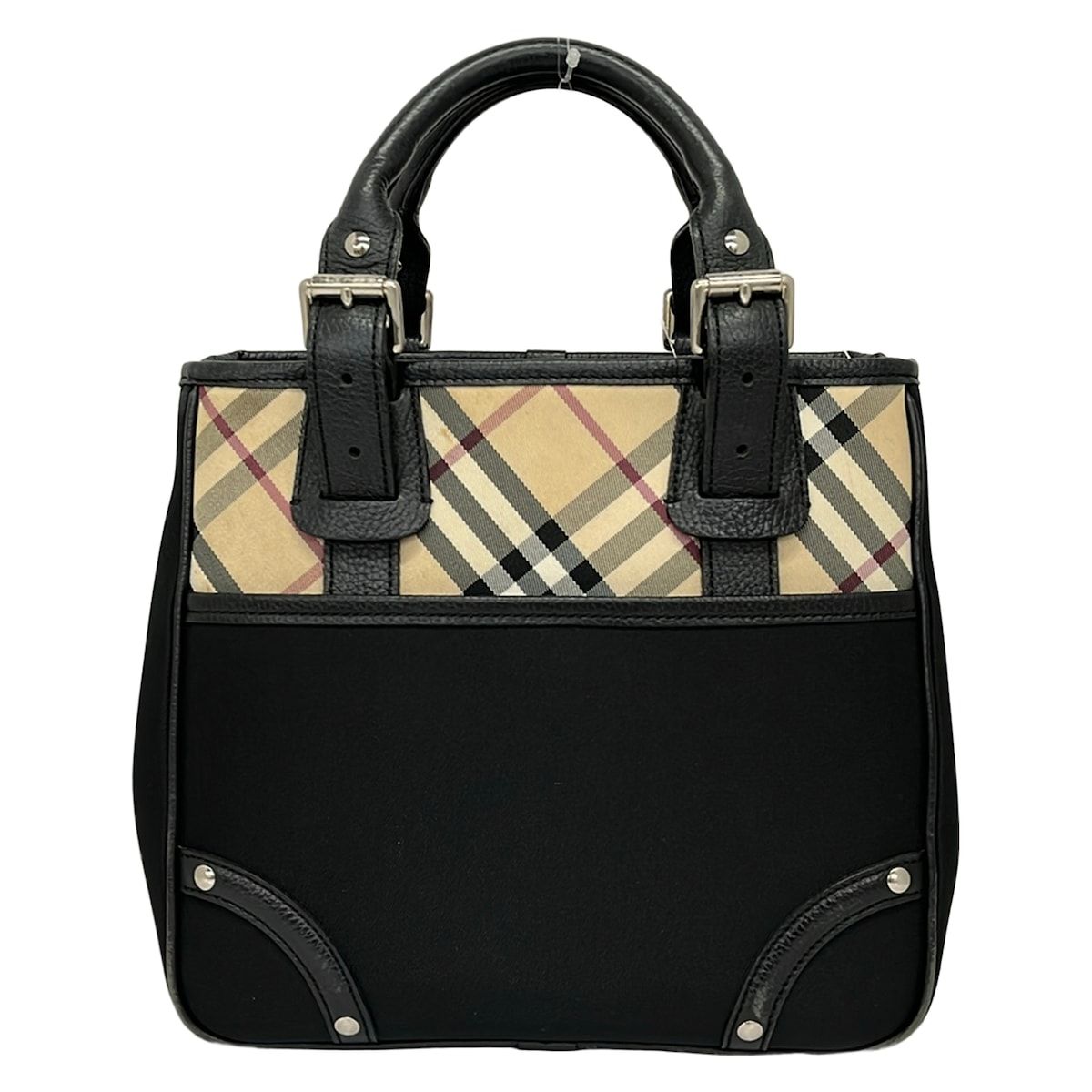 BURBERRY/Burberry(バーバリー) トートバッグ - 黒×ベージュ×マルチ チェック柄 レザー