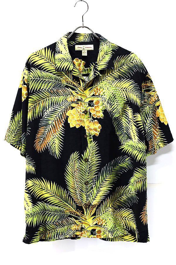 Used 00s Tommy Bahama Black Botanical Silk Aloha Shirt Size M 古着