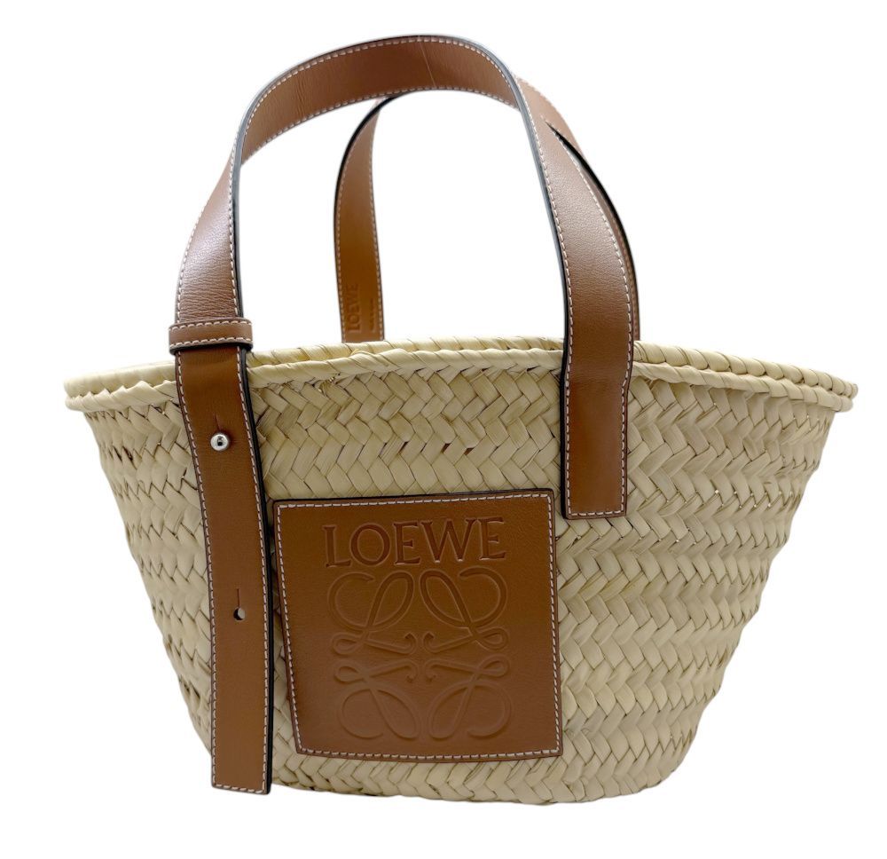 LOEWE ロエベ バスケットバッグ スモール タン バスケット ラファイア 327.02.S93 かごバッグ カゴ ブラウン 茶 ヤシの葉 カーフ ストロー レザー レディース 春夏 人気 お洒落