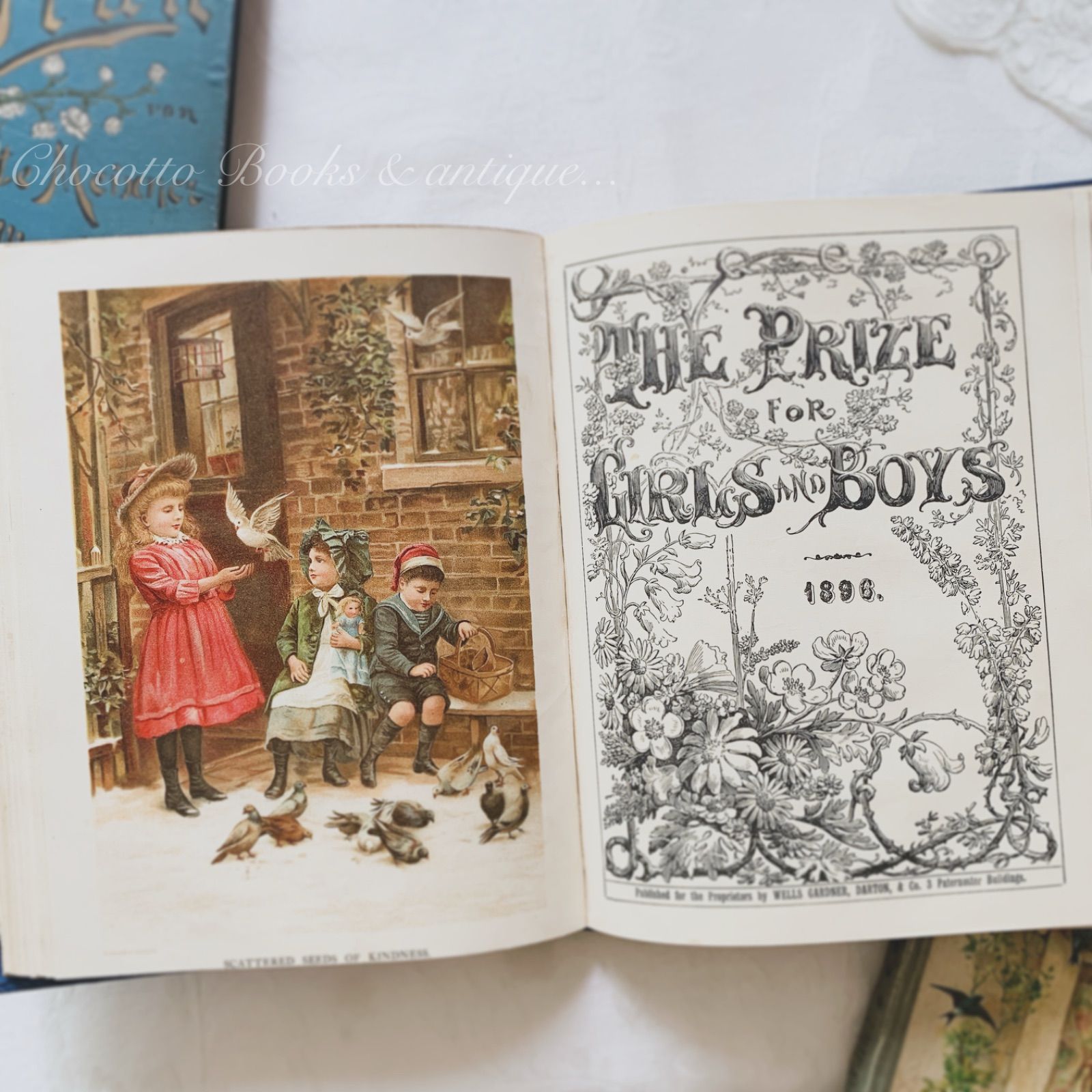 1895-1896年 英国アンティーク児童書-美しいカラー&モノクロ挿絵を眺める- THE PRIZE/クロモリトグラフ/石版画/アンティーク洋書/古書/アンティーク絵本/アンティーク本/ビクトリアン/ディスプレイ洋書/活版印刷/ブロカント
