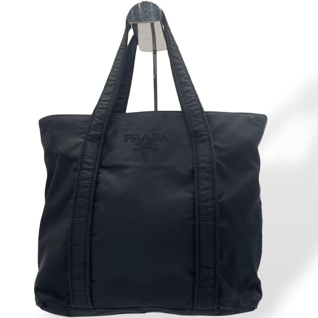 極上美品 170 プラダ　ハンドバッグ　トートバッグ　ブラック　ナイロン jt6 美品 PRADA プラダ トートバッグ ナイロン ブラック ロゴ刺繍 - メルカリ