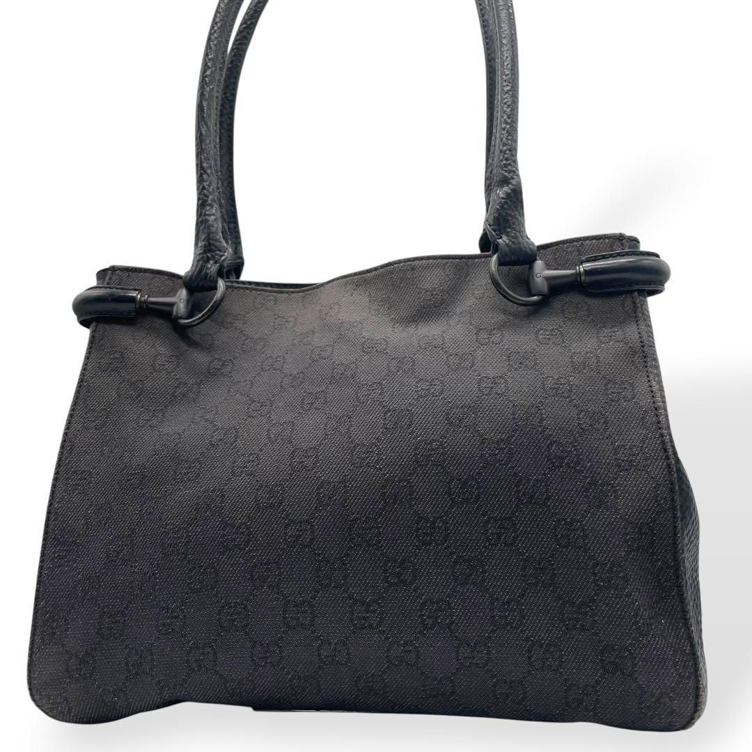 良品 GUCCI グッチ ハンドバッグ GG キャンバス レザー ブラック 