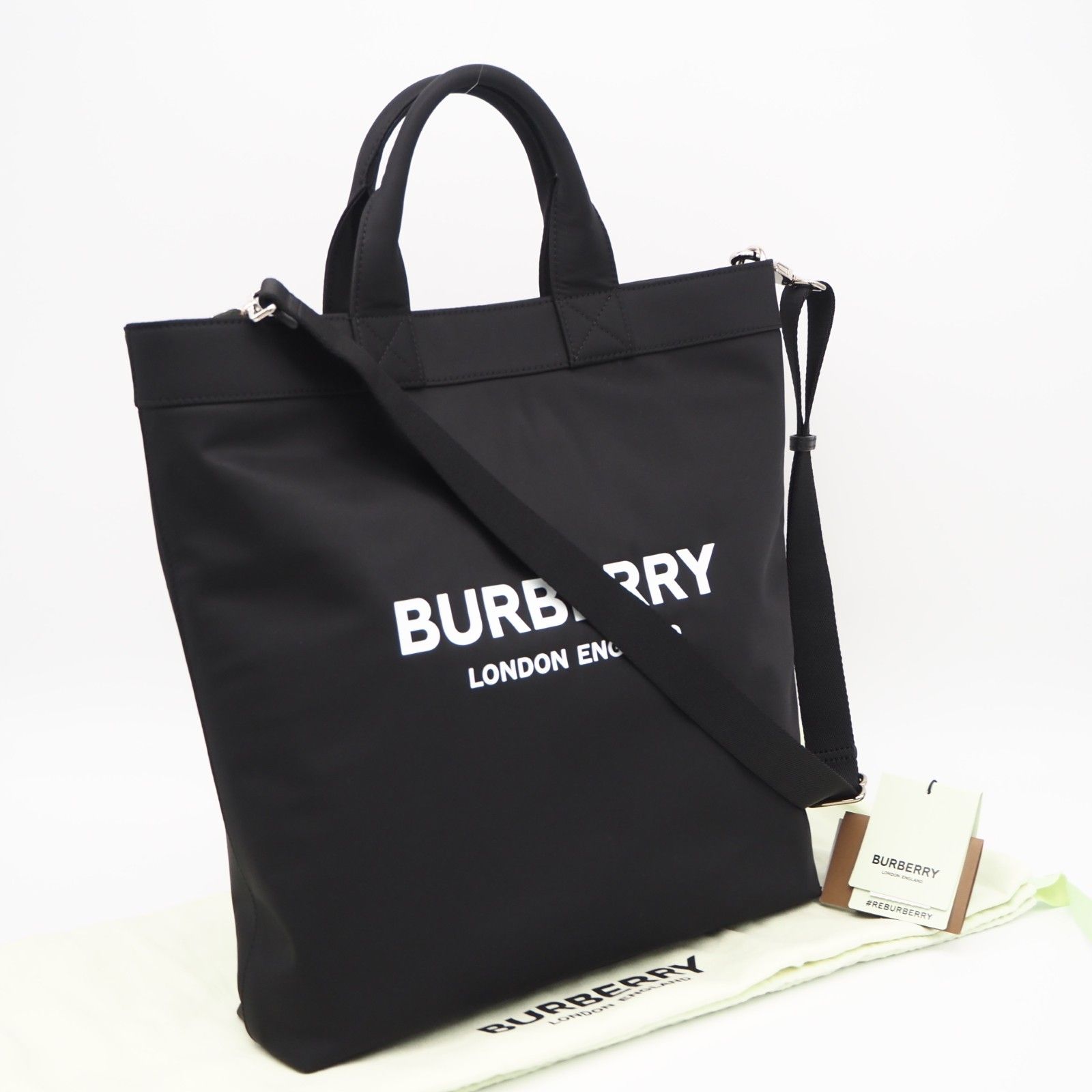 ★3日以内返品可★ 極美品 BURBERRY バーバリー ナイロン アルティエ トートバッグ 8026233 2wayトートバッグ ブラック ホワイト ナイロン メンズ