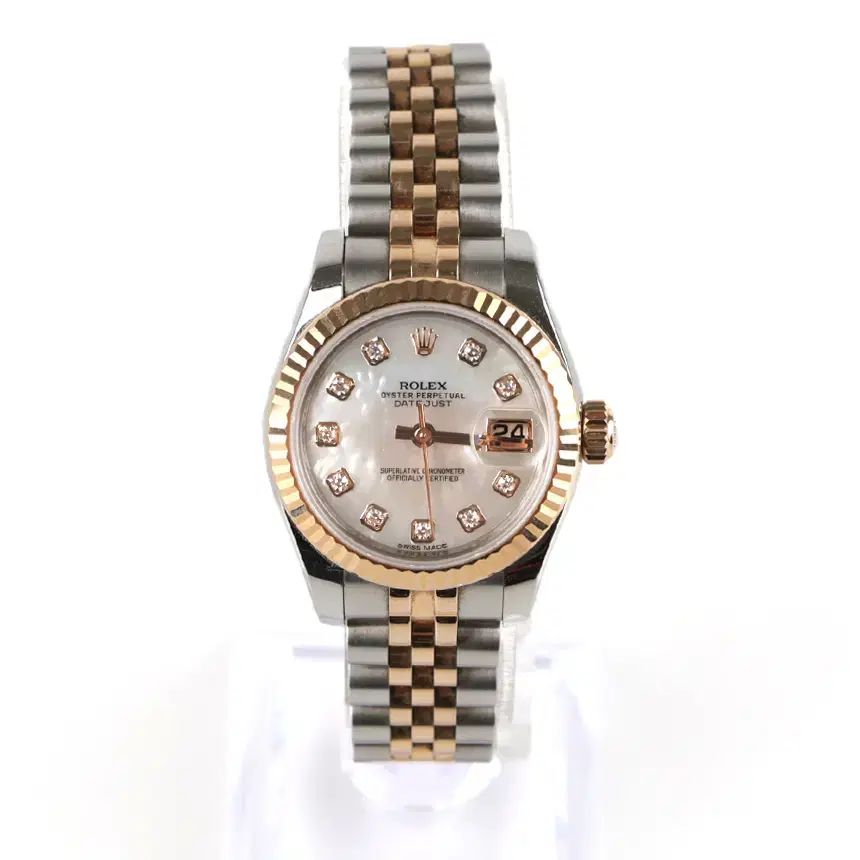 中古ブランドROLEX デイトジャスト 白蝶貝文字盤 10p ローズゴールド コンビ 26mm