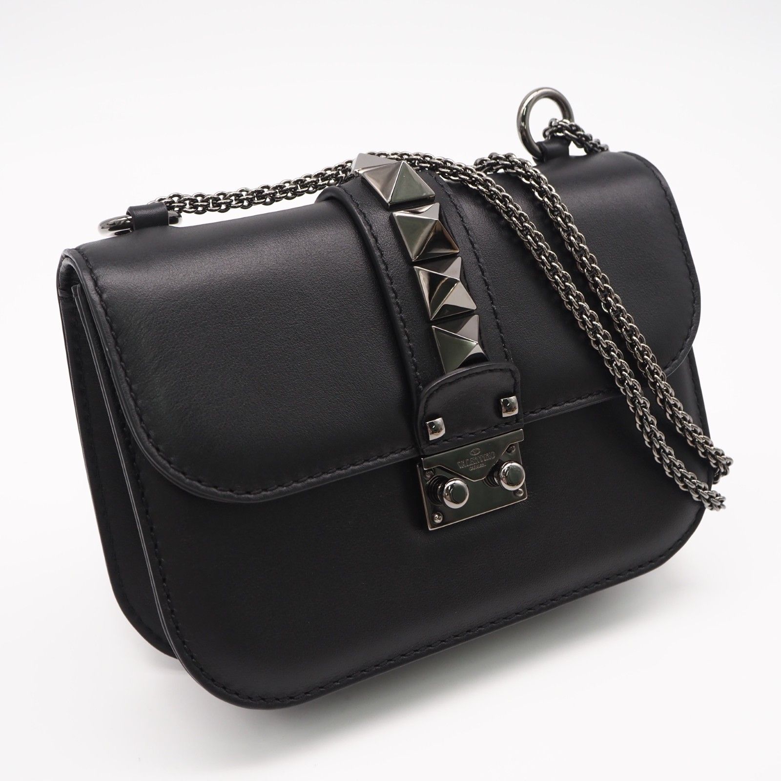 ★3日以内返品可★ 美品 VALENTINO ヴァレンティノ カーフレザー ミディアム ロックスタッズ ショルダーバッグ PW2B0398VIT0NO 2wayショルダーバッグ ブラック カーフレザー レディース