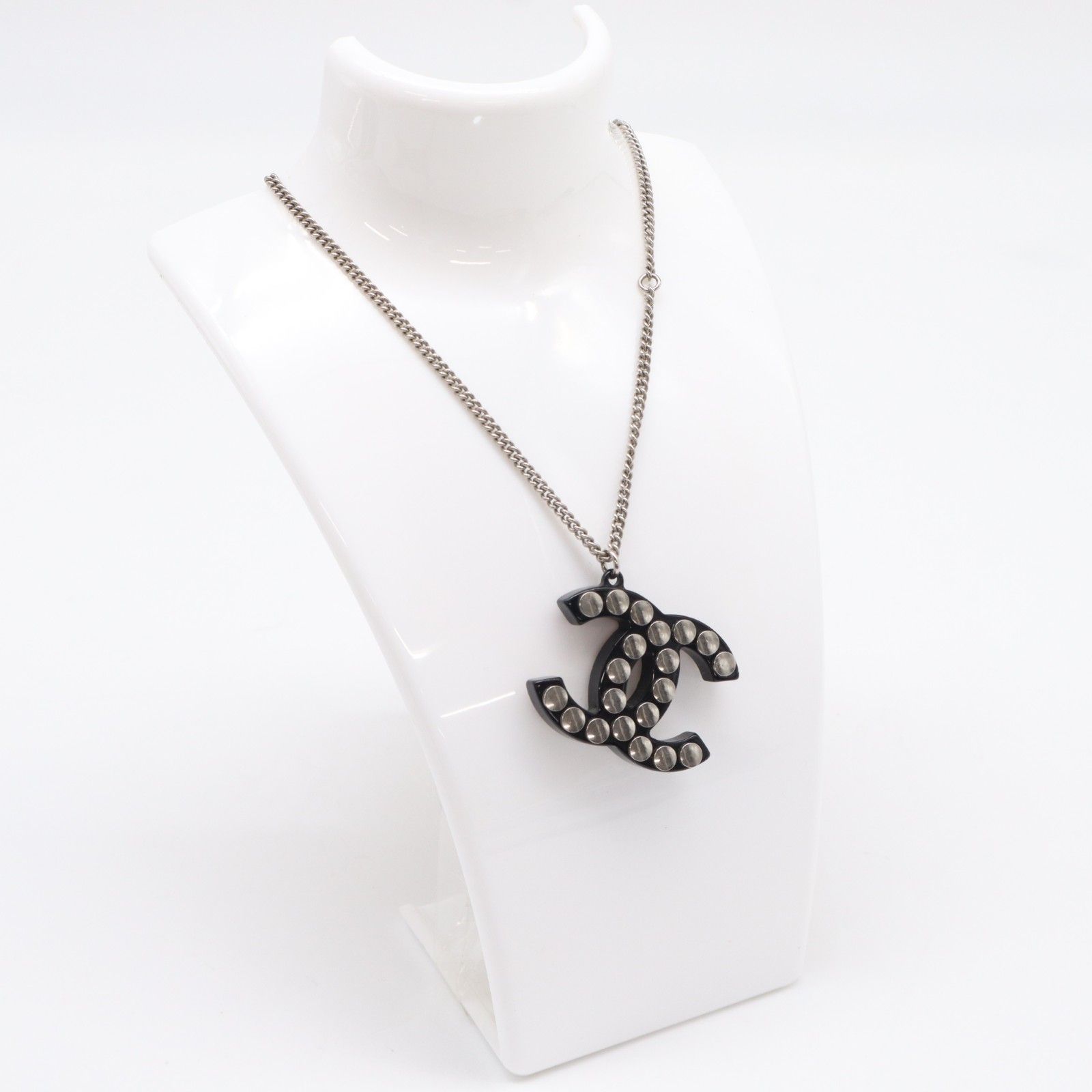 ★3日以内返品可★ 美品 CHANEL シャネル ココマーク スタッズ ネックレス SP - ネックレス ブラック シルバー SP プラスチック レディース