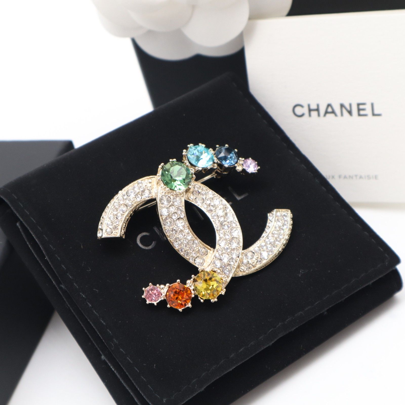 ★3日以内返品可★ CHANEL シャネル ココマーク ラインストーン ブローチ SP - ブローチ シルバー マルチカラー シルバー SP レディース