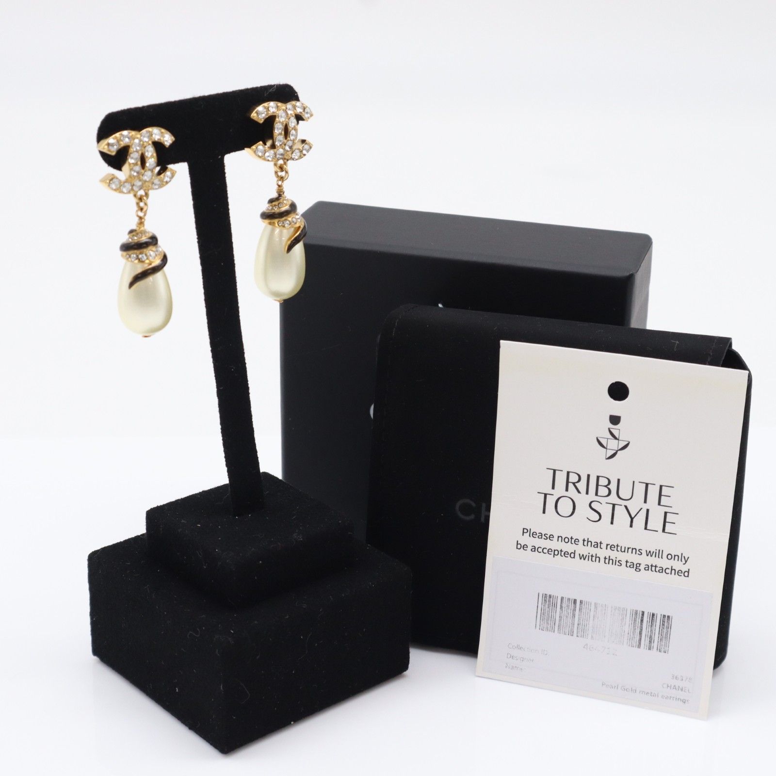 ★3日以内返品可★ 極美品 CHANEL シャネル ココマーク フェイクパール ピアス ラインストーン GP - ピアス ゴールド ブラック ホワイト GP レディース