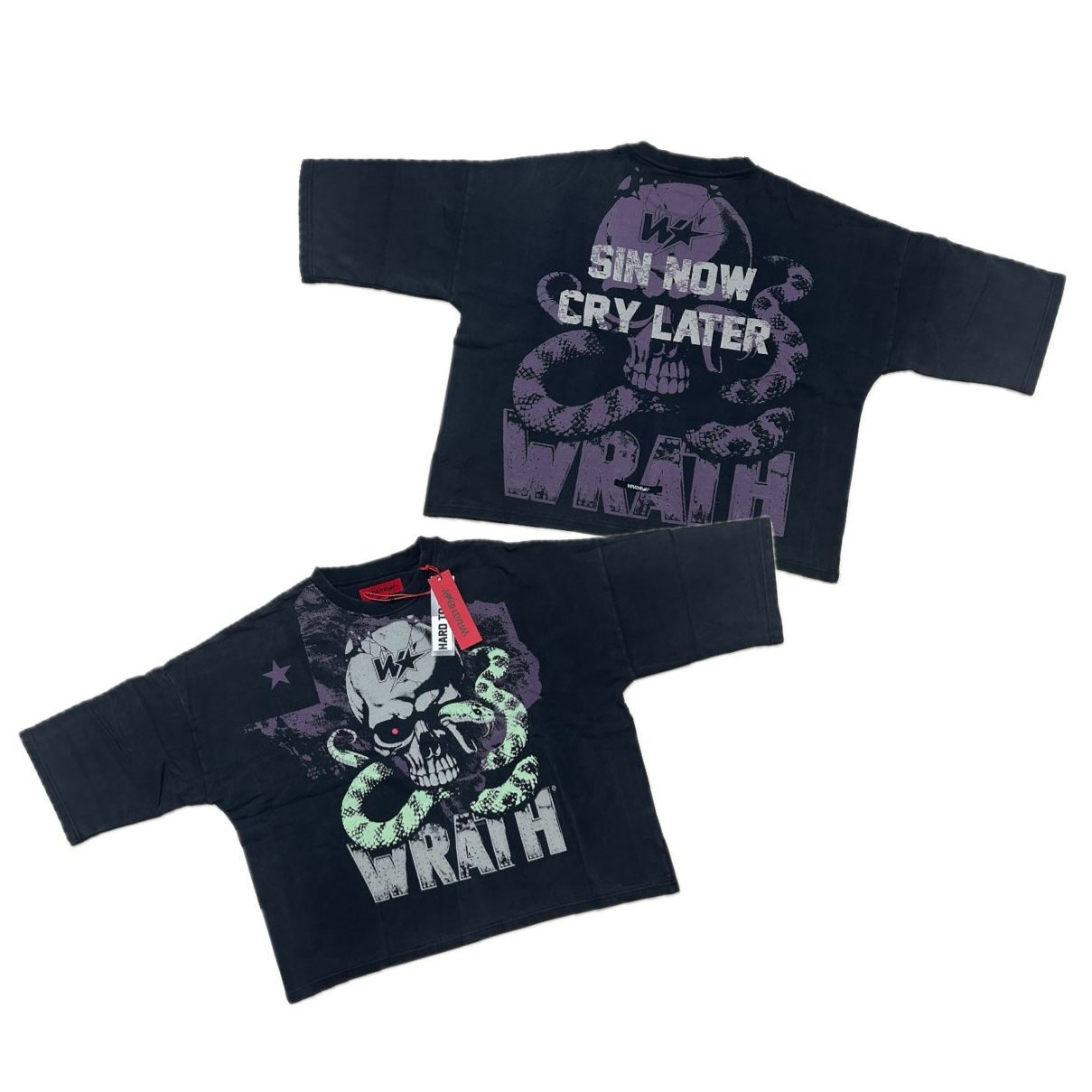 米国ブランド WRATHBOY ラスボーイ Sin Now Cry Later T-shirt クロップド丈 スウェットTシャツ (CropT61)