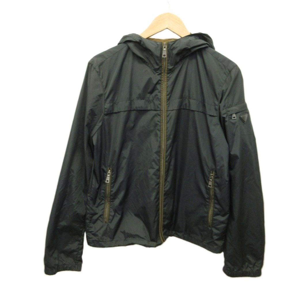 プラダ PRADA ナイロンジップアップパーカー ブルゾン 上着 46 ネイビー 紺 フード付き 長袖 SGH466 /PP ■GY62