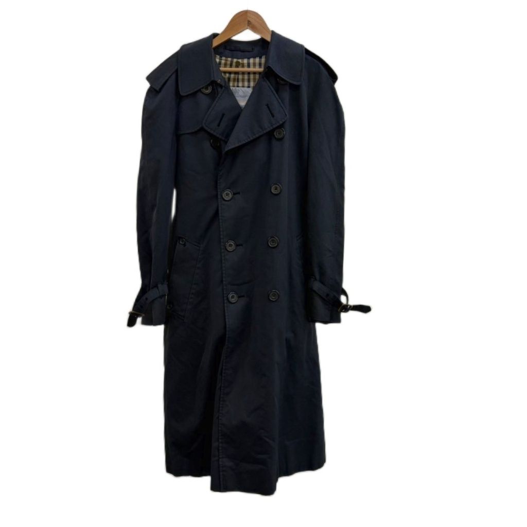 アクアスキュータム AQUASCUTUM トレンチコート M ネイビー 紺 ダブルブレスト 長袖 ライナー付き ロング丈 /PP ■GY62