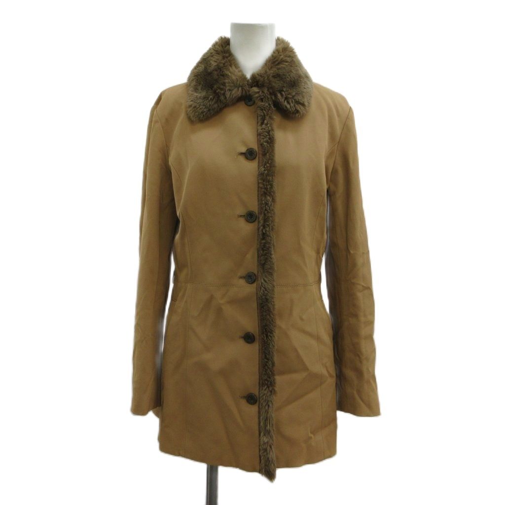 バーバリーブルーレーベル BURBERRY BLUE LABEL ステンカラーコート 38 ベージュ ファー襟 長袖 ミドル丈 裏地ノバチェック FCF77-645 /PP ■GY53