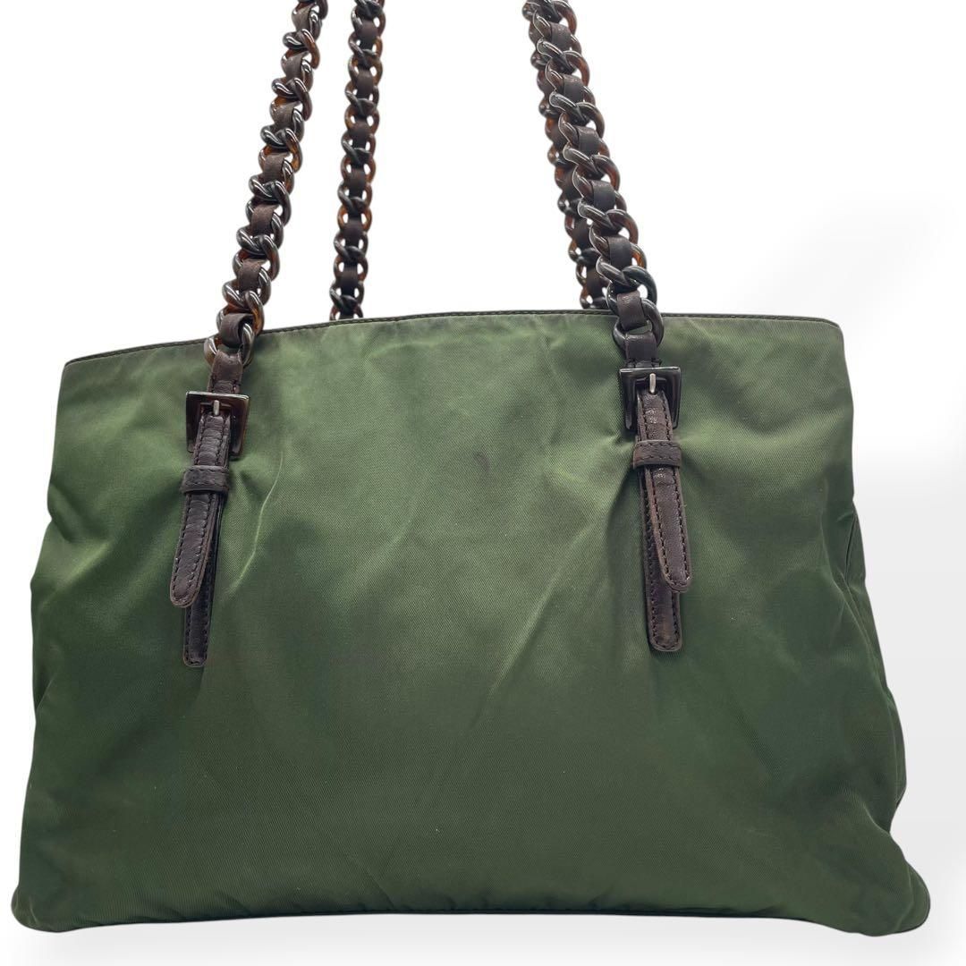 良品　PRADA プラダ　ショルダーバッグ　トート　グリーン　ナイロン　白タグ