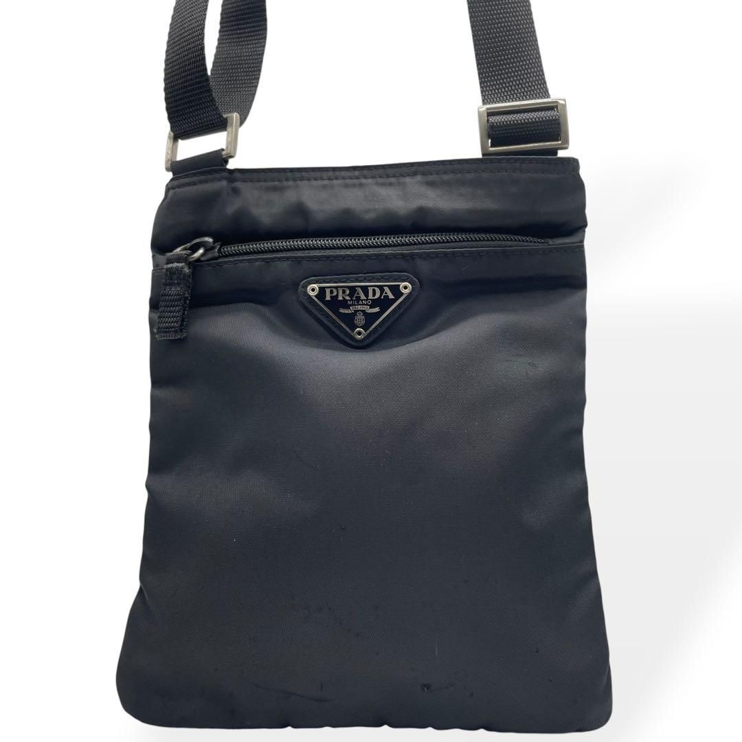美品 PRADA プラダ ショルダーバッグ ナイロン ブラック 三角ロゴ
