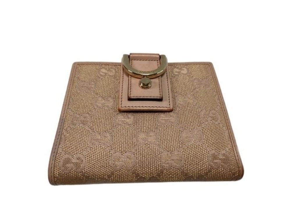 GUCCI グッチ 二つ折り財布 GGキャンバス 154255 ベージュ系 キャンバス レザー レディース ゴールド金具 美品