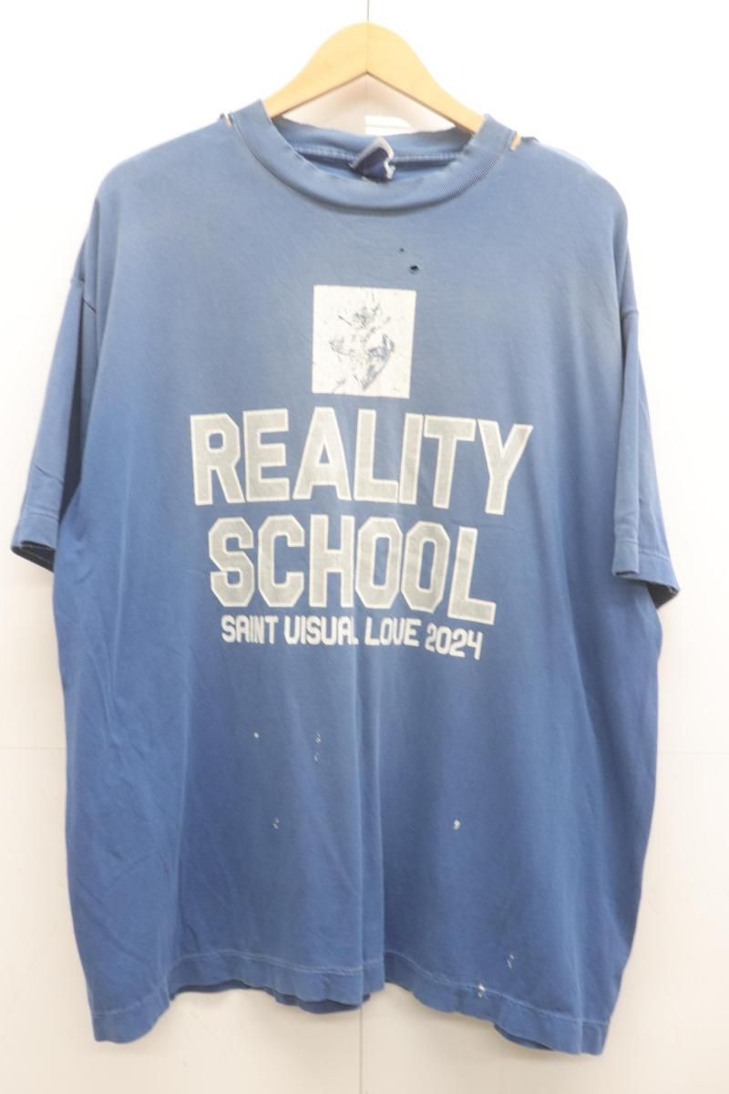 【中古】 Saint Michael メンズTシャツ XL REALITY SCHOOL SS TEE Saint Michael XL 青 ブルー プリント ダメージ加工 18,543円