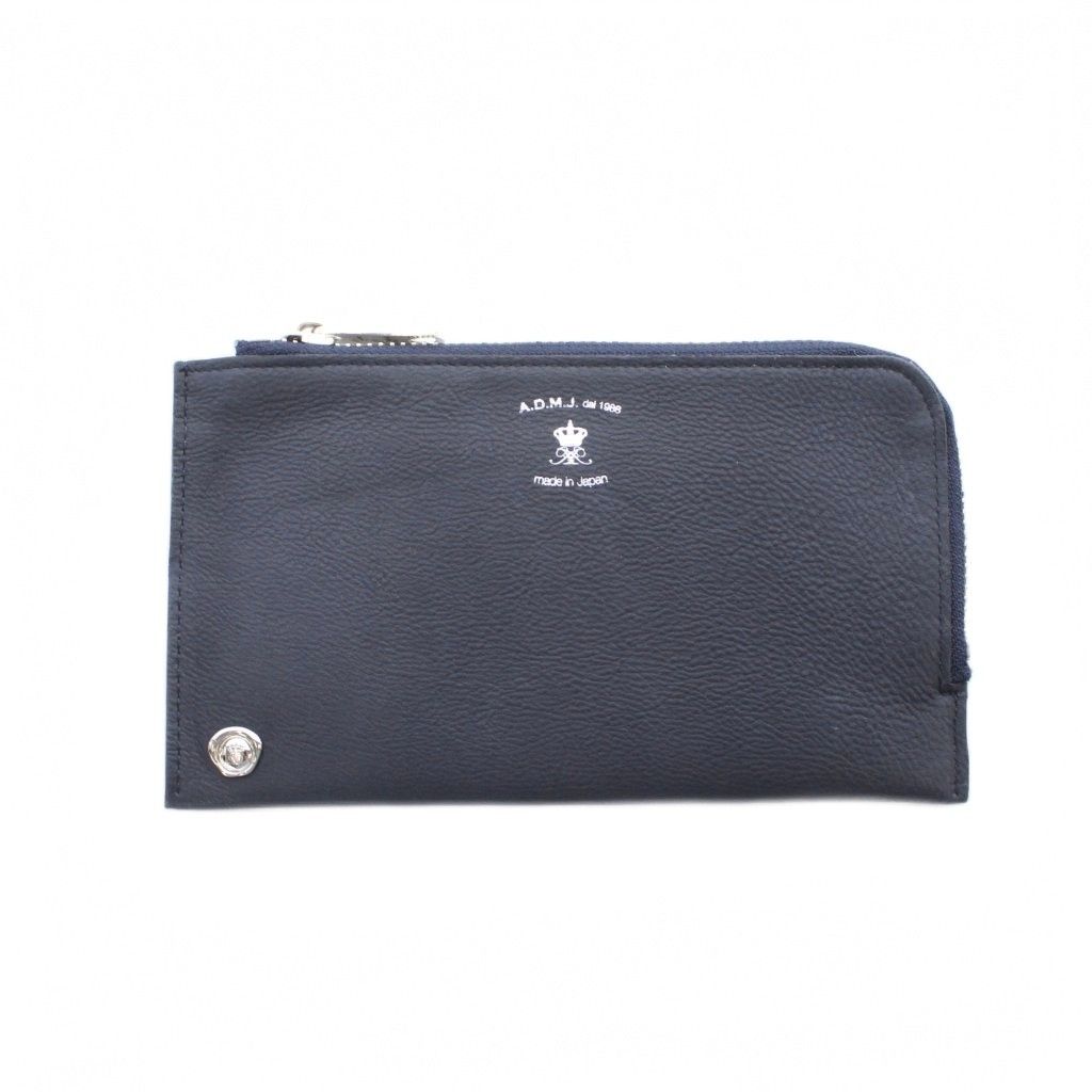 ADMJ アクセソワ Accessoires De Mademoiselle サンプル品 フラグメントケース ポーチ 財布 カードケース L字ファスナー ウォレット ネイビー レザー /RI ■OS