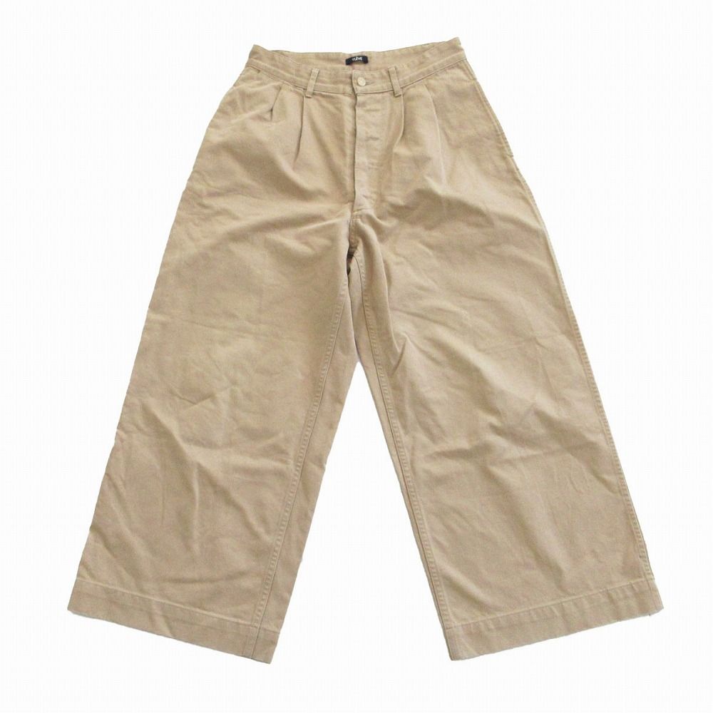 美品 YLEVE イレーヴ チノパンツ テーパード 2タック ワイド トラウザー スラックス ベージュ 1【S】 レディース 【中古】