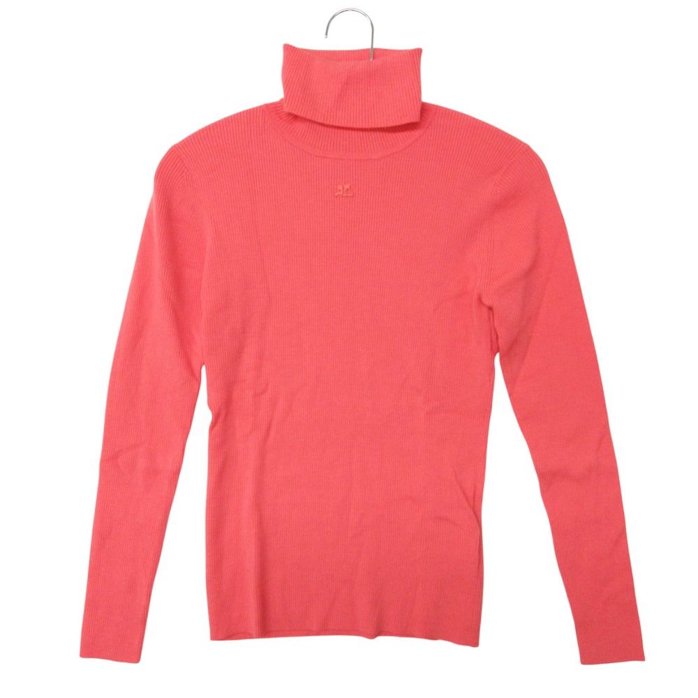 新品同様 courreges クレージュ ニット タートルネック リブ セーター プルオーバー トップス 長袖 サーモンピンク 38【S】 レディース