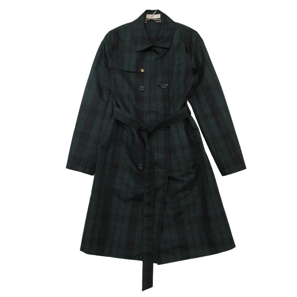 MACKINTOSH PHILOSOPHY マッキントッシュフィロソフィー トレンチコート 日本製 タータンチェック柄 ナイロン アウター ブラック×グリーン 38【M】 レディース 【中古】