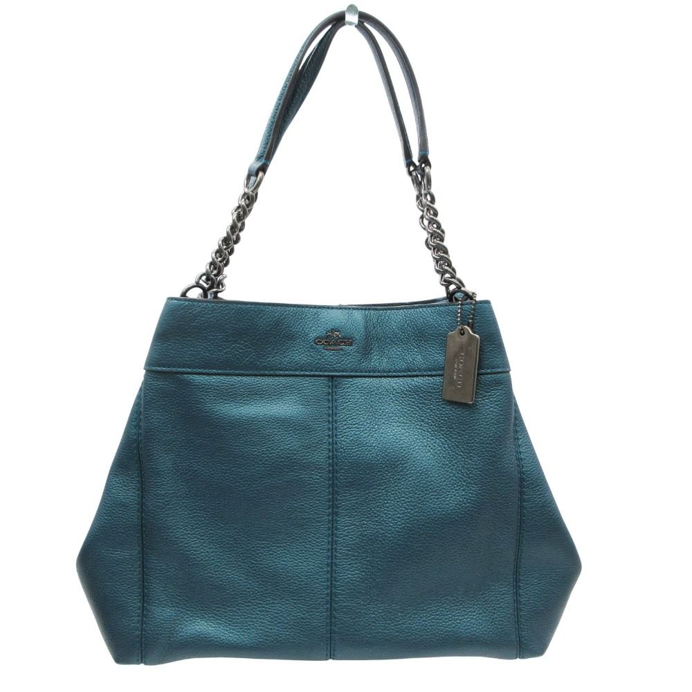 COACH コーチ ショルダーバッグ Lexi チェーン トートバッグ メタリック レザー 鞄 チャーム エメラルドグリーン レディース 【中古】