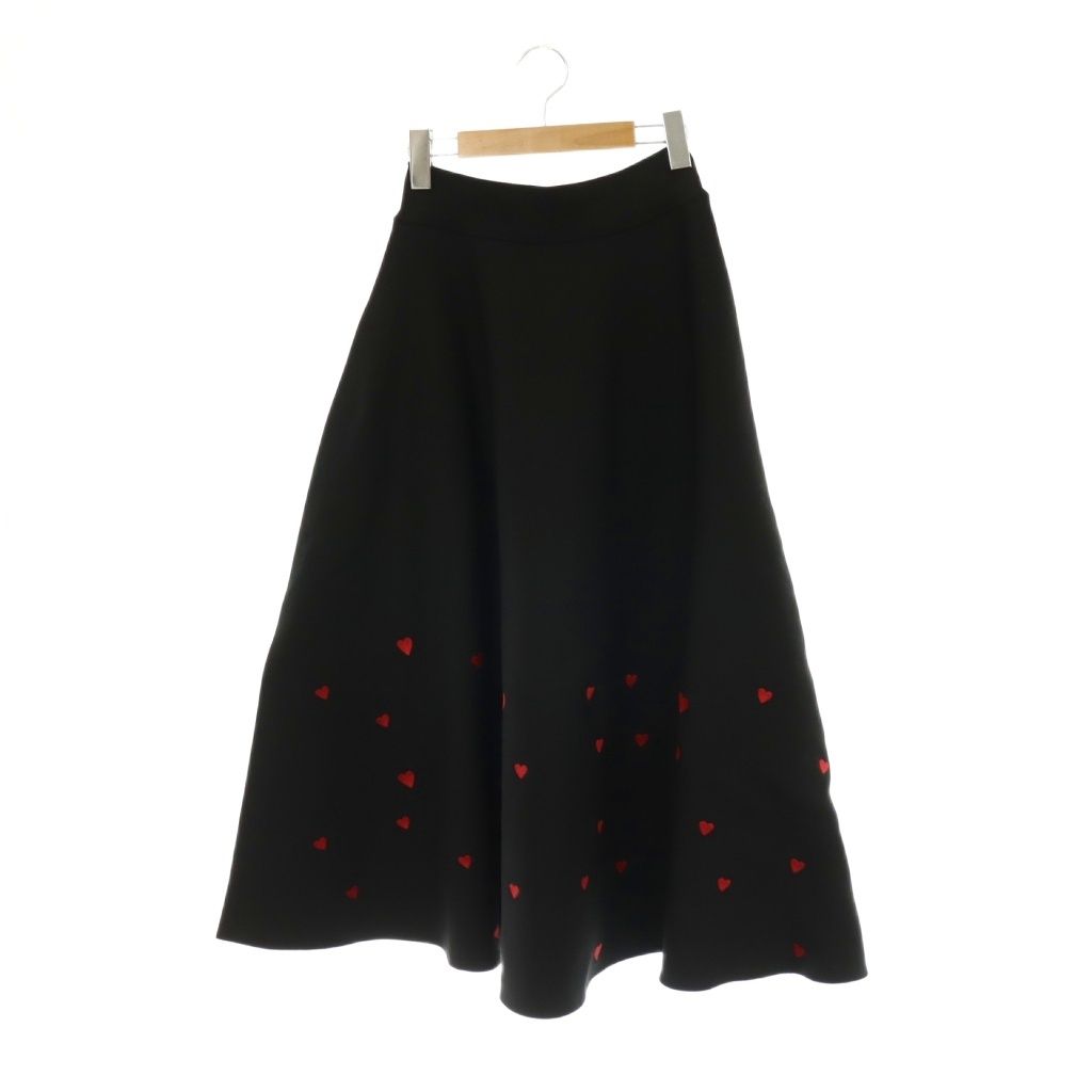 ジェンヌ JENNE 24AW ハート刺繍ニットスカート フレア ロング S 黒