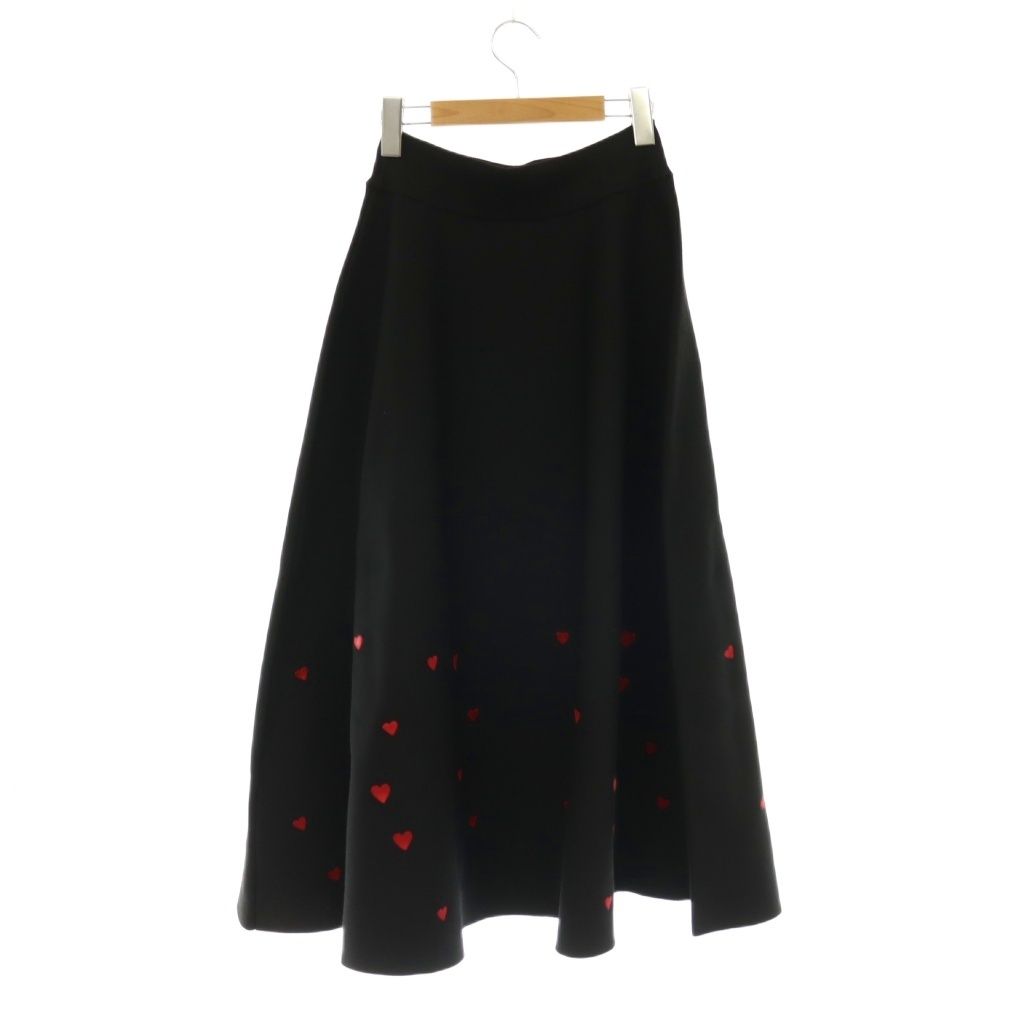 ジェンヌ JENNE 24AW ハート刺繍ニットスカート フレア ロング S 黒