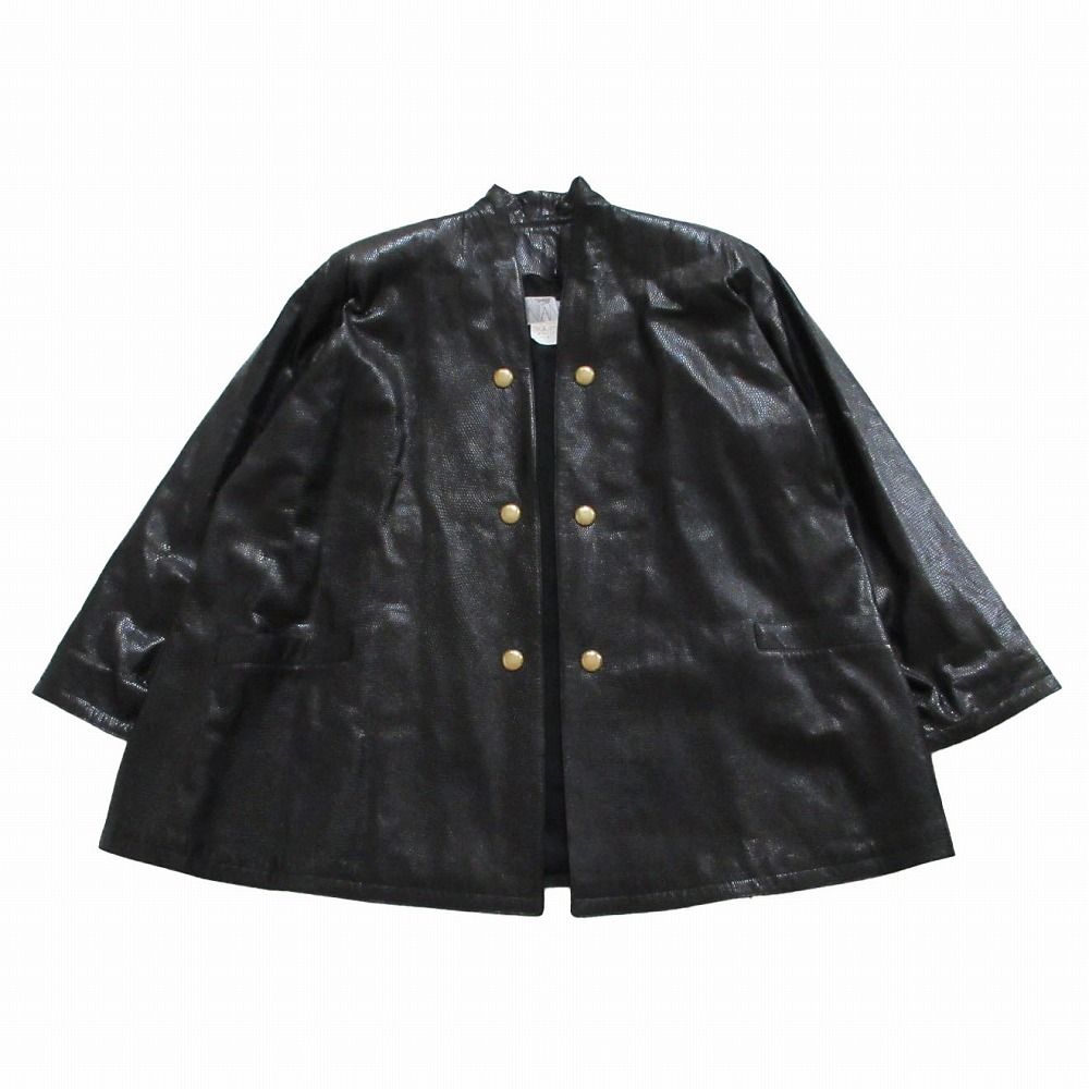 FONTANA MILANO フォンタナ ノーカラージャケット リザード型押し レザー 金ボタン オーバーサイズ アウター ブラック 44【XL】 レディース 【中古】
