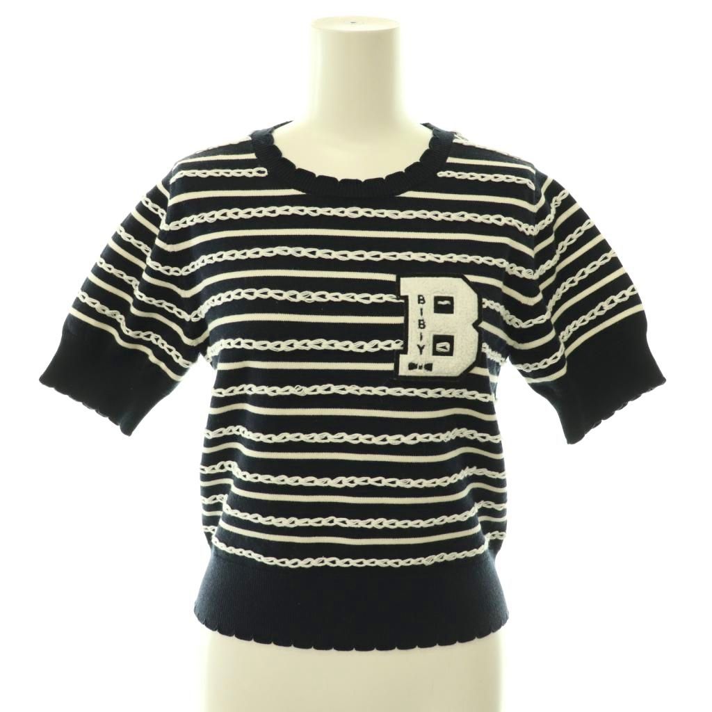ビビィBibiy. B. BORDER LOCK KNIT ニット セーター プルオーバー チェーンステッチ ワッペン F 紺 白 /CX ■OS ■SH