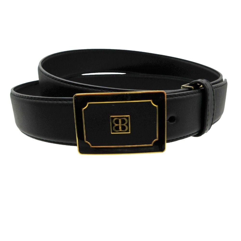 BALENCIAGA バレンシアガ ベルト BBロゴバックル レザー ゴールド金具 ブラック メンズ 【中古】