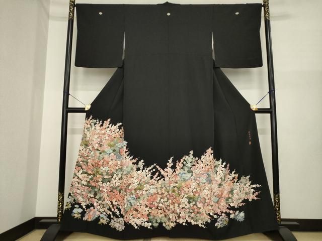 平和屋着物●豪華黒留袖　作家物　刺繍　枝花尽くし　正絹　逸品　AABI7082ck 25,844円